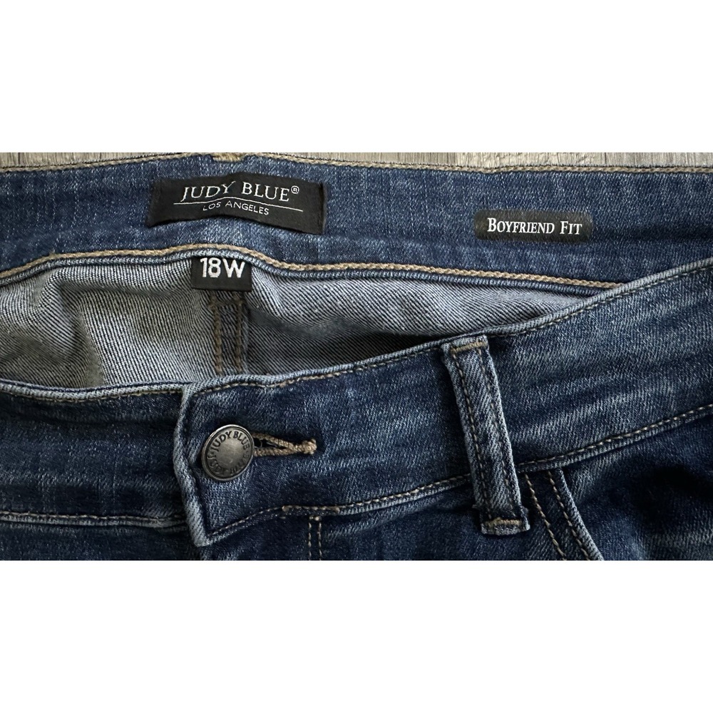 Judy Blue Boyfriend Fit Jeans Womens 10W Dark Wash Distressed Stretch Denim - Picture 5 of 13